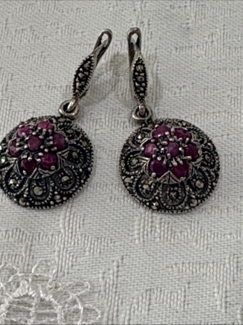Antique silver and ruby ​​earrings vintage